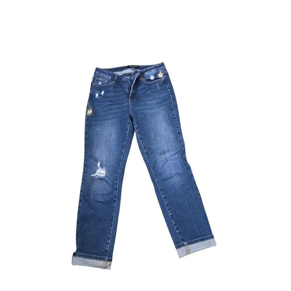 Judy Blue BloyfriendβFit Embroidered Floral Denim Jeans Womens Size 7/28 Blue